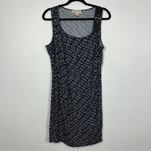 MICHAEL Michael Kors Shift Dress Buckle Shoulder Patterned Navy Blue Size Large